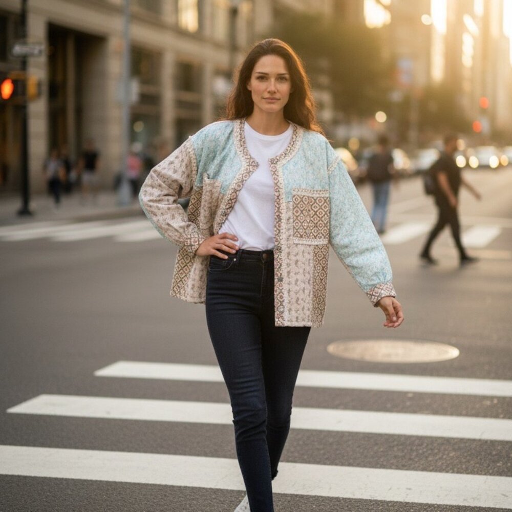 POL Quilted Patchwork Jacket Great Details - Medi… - image 1